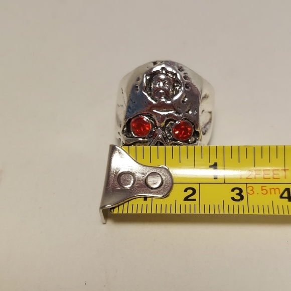Skull Ring Silver Tone Red Rhinestone Eyes Size 10 Gothic Punk Biker Jewelry - Picture 10 of 10